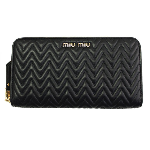 Miu Miu Leather Nappa IMPUNTURE Long Wallet Black Zip - Picture 1 of 4